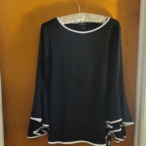 Prelude Black Top with White Trim and Bell Sleeves